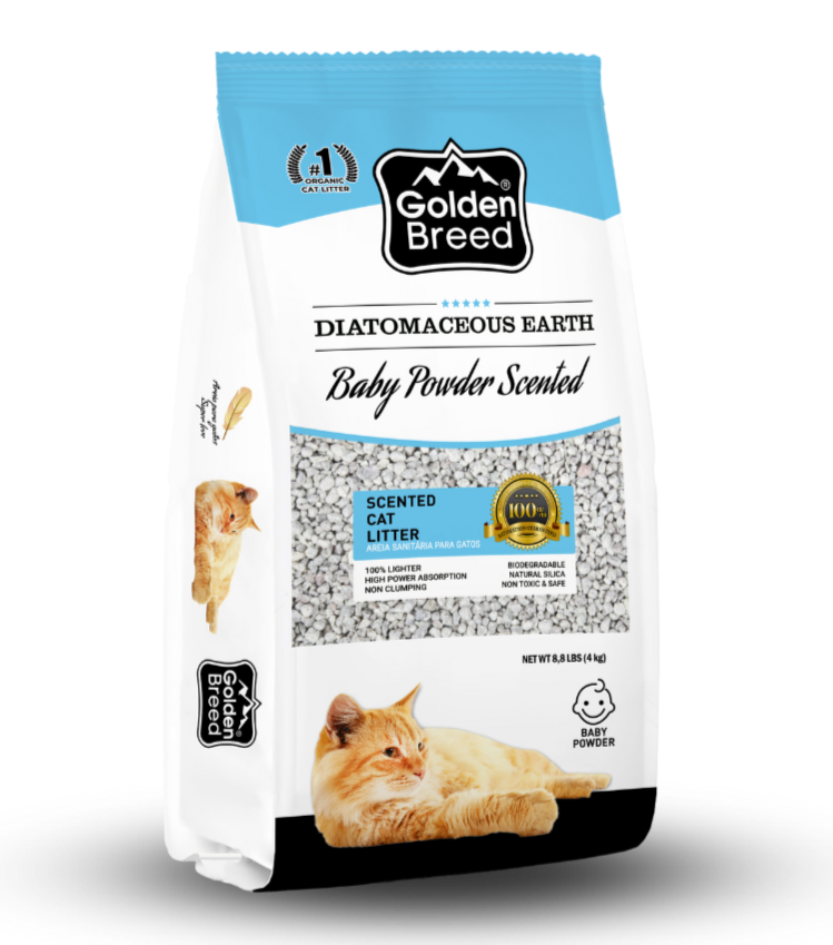 Arena para gatos Golden Breed Natural Baby Powder con aroma a talco, 8,8 lb, ultra absorción