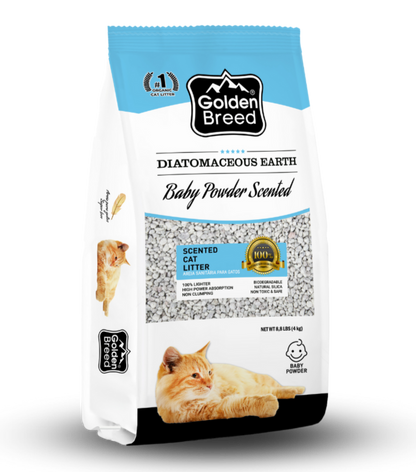 Arena para gatos Golden Breed Natural Baby Powder con aroma a talco, 8,8 lb, ultra absorción